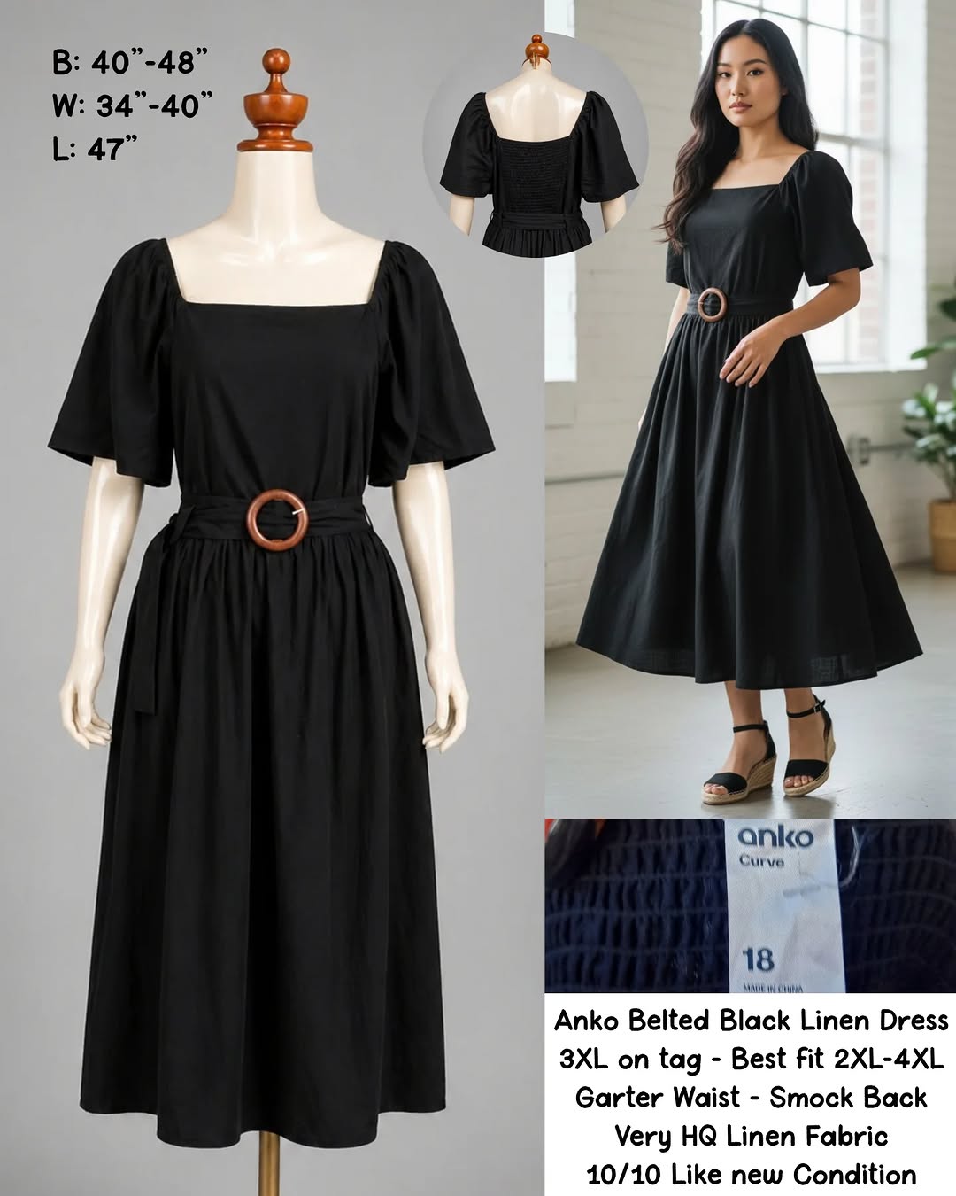 Anko Belted Black Linen Dress