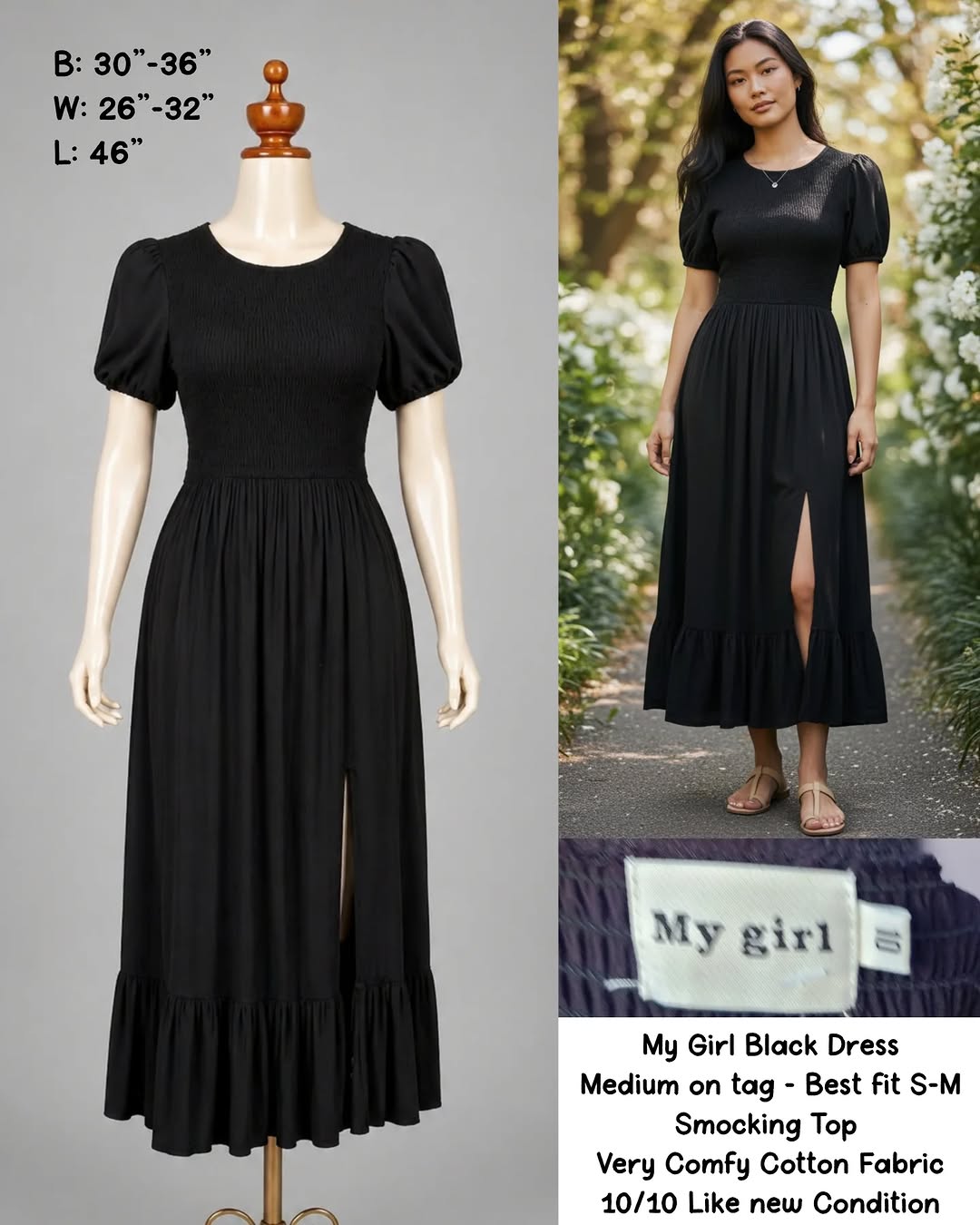 My Girl Black Smock Dress